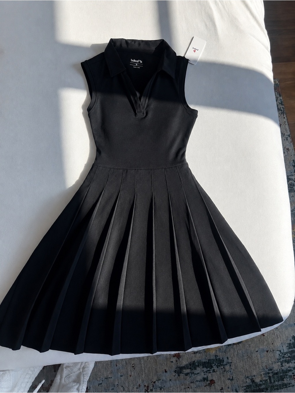 Baleaf Black Sleeveless Pleated Polo Dress